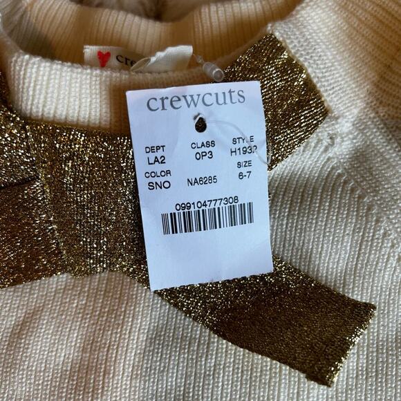 J Crew Crewcuts Sweater Cotton Knit Girl Gold Bow Shirt Ivory Size 6/7 NWT - Picture 5 of 8